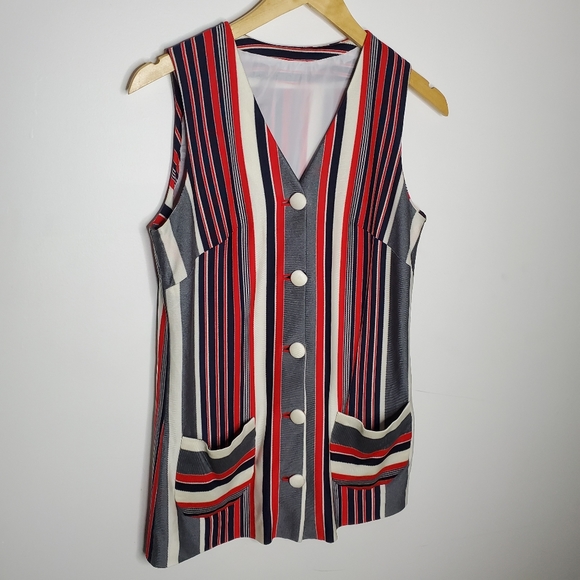 VINTAGE handmade stripe sleeveless button-up - Picture 2 of 9